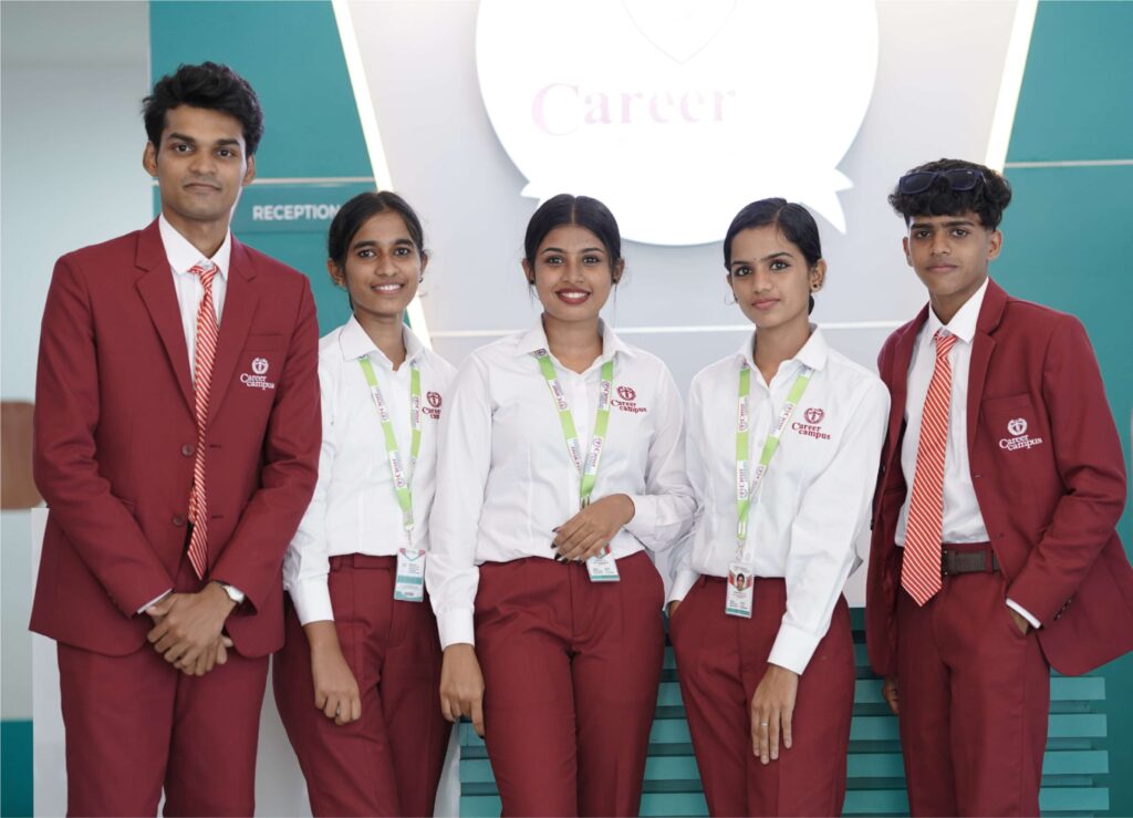 Cabin crew trainees learning at the Best Aviation Academy in Kerala