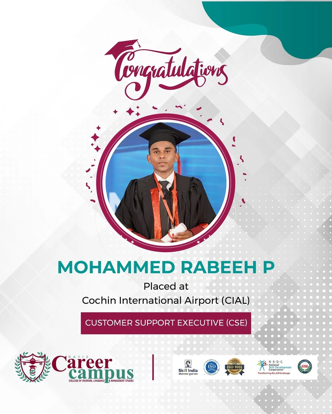 Happy Graduates of Career Campus Placement from the Best aviation academy in Kerala