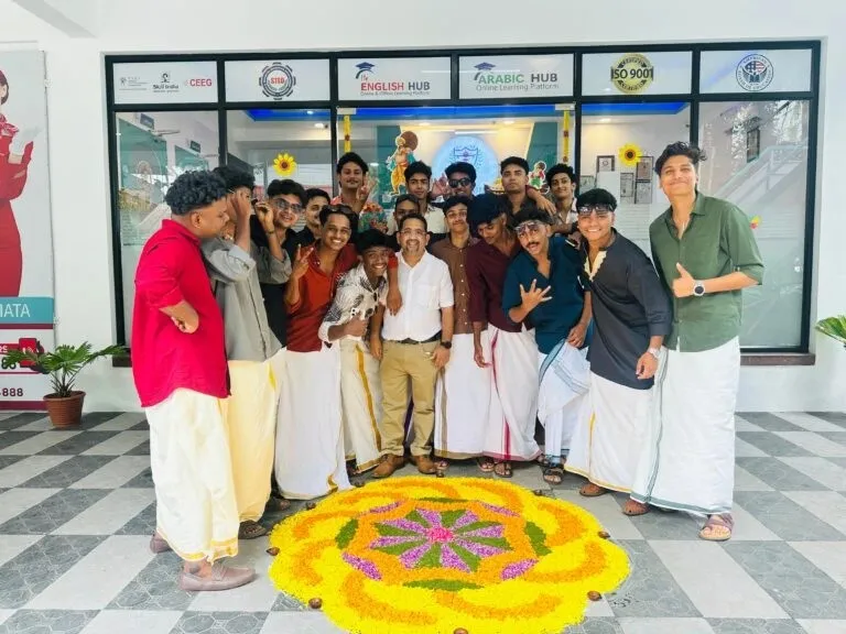 Career Campus BBA batch boys celebrating Onam for gallery capturing Kerala’s festive campus culture