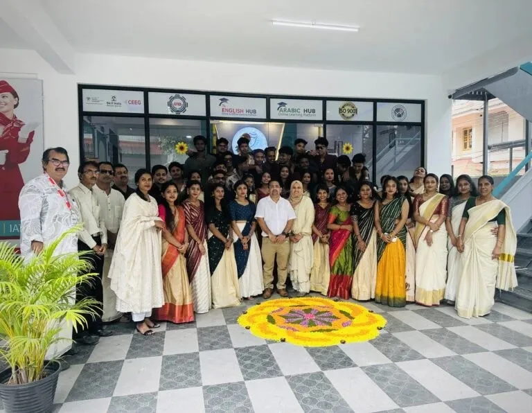 Career Campus team celebrating Onam for gallery capturing Kerala’s traditional festive spirit