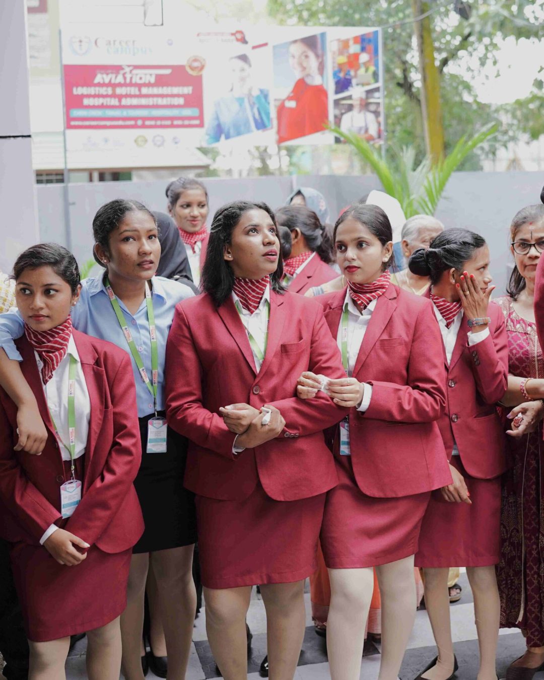 Aviation Course in Kerala Group of aviation students in uniform during practical training session at Career Campus, Kochi, Kerala.